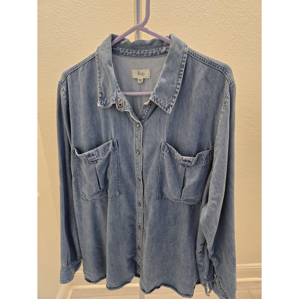 Me By Jennie Garth 3X Denim Button Down Shirt Light Wash Snap Pockets Women